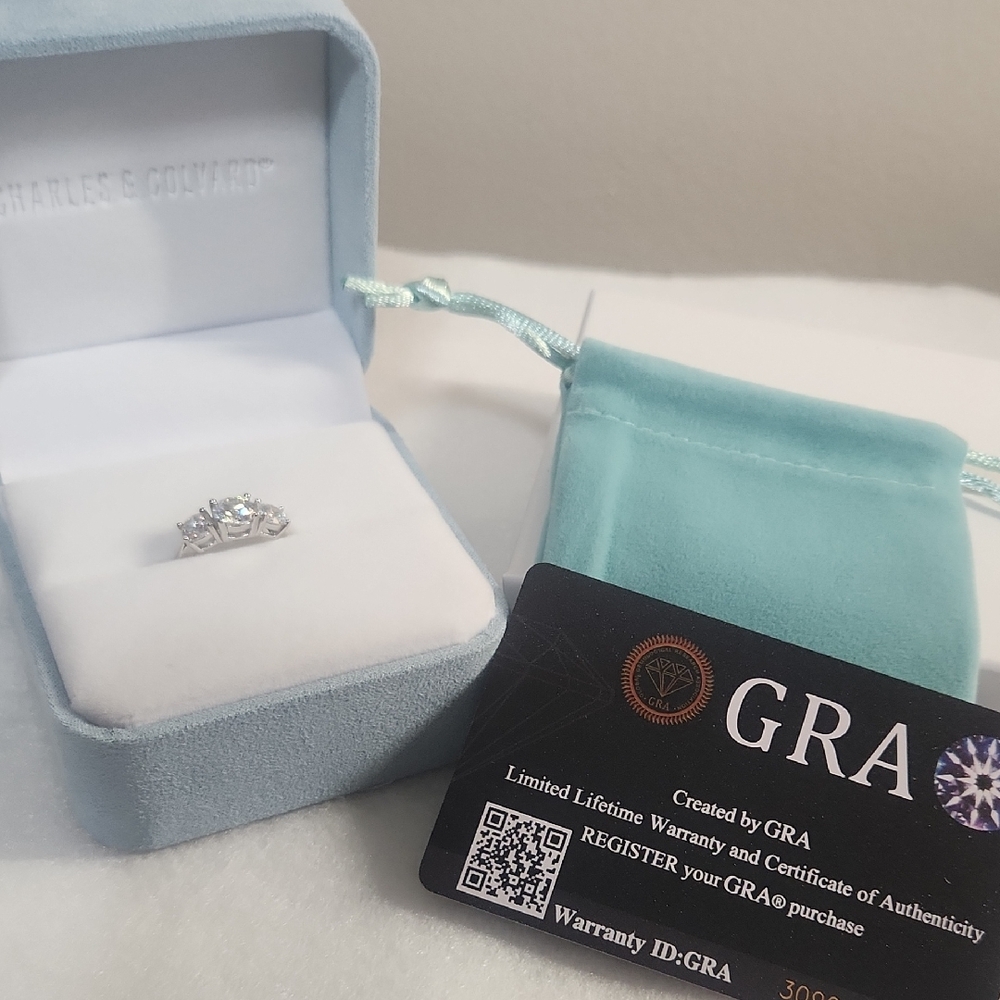 NEW Genuine Moissanite 3-stone 2ct TW 925 SS Engagement/wedding Ring Size 6